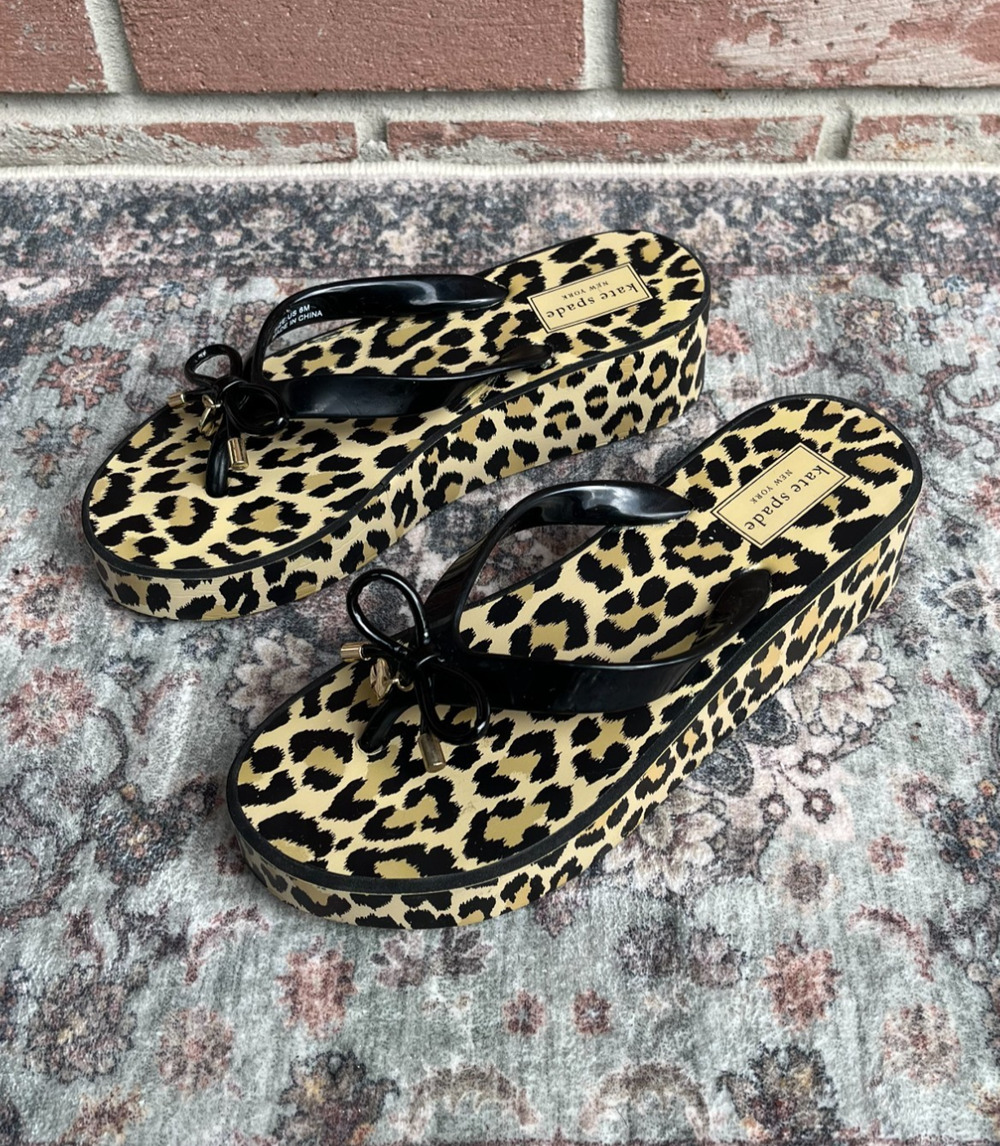 Kate Spade Rina Wedge Sandals Leopard Print / Women 6 / Bow Flip Flops